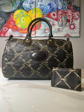 Vintage Longchamp Paris Leather Boston Bag + Card Case
